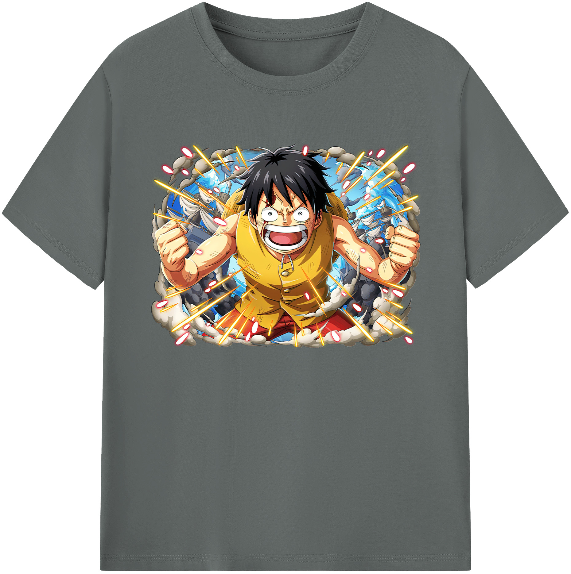 ワンピース モンキー・D・ルフィ ONE PIECE Monkey D. Luffy 綿100％ メンズ半袖Tシャツ｜肌触りやわらか＆通気性
